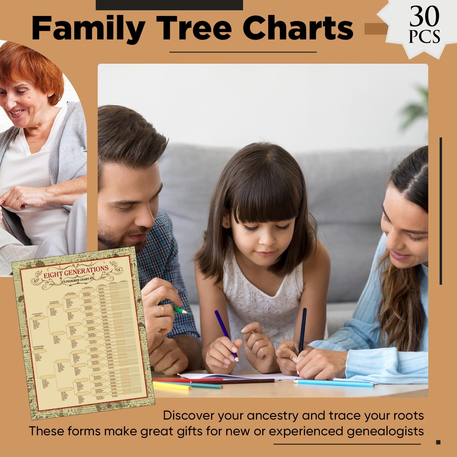 Genealogy Family Tree Charts 8 Generation 30 Pack