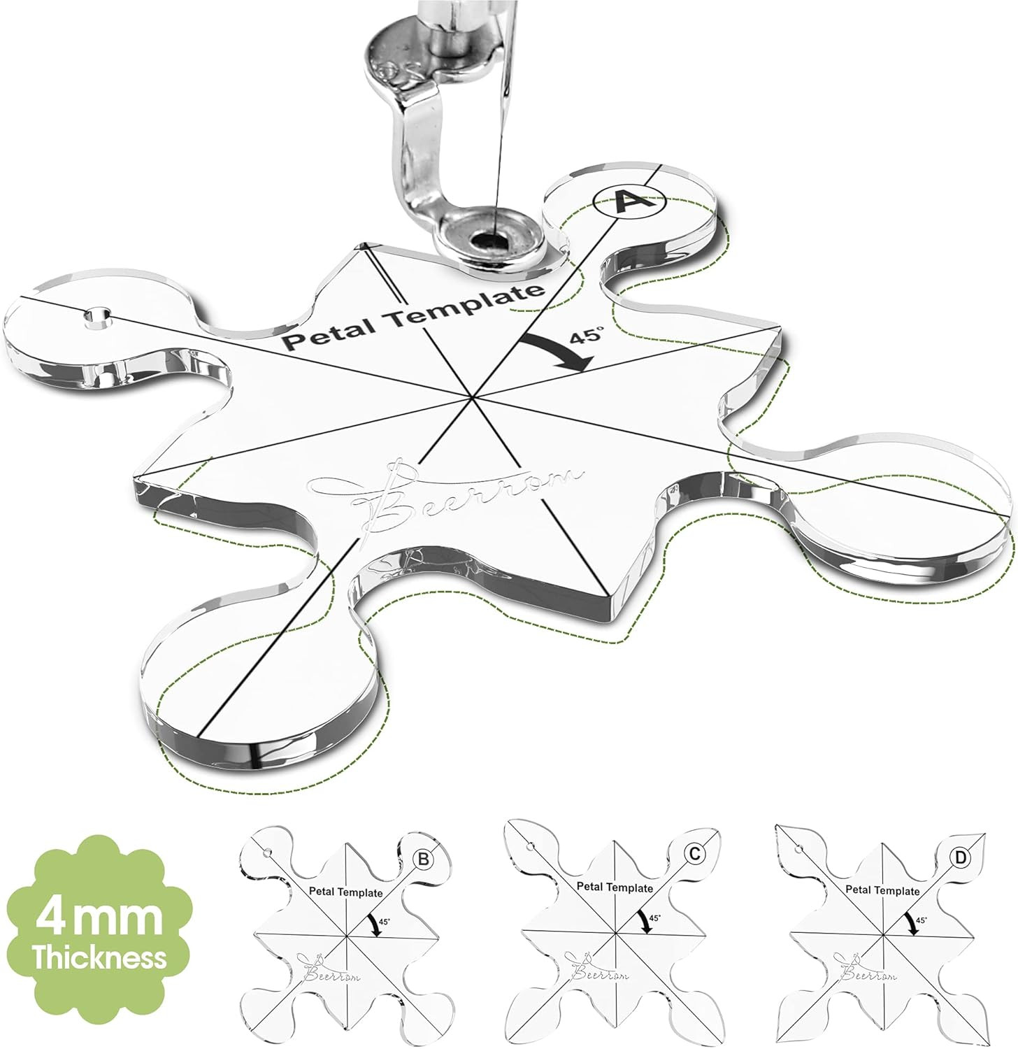 Quilting Templates Set of 4 for Sewing Machine, Acrylic Free Motion Quilting Rul