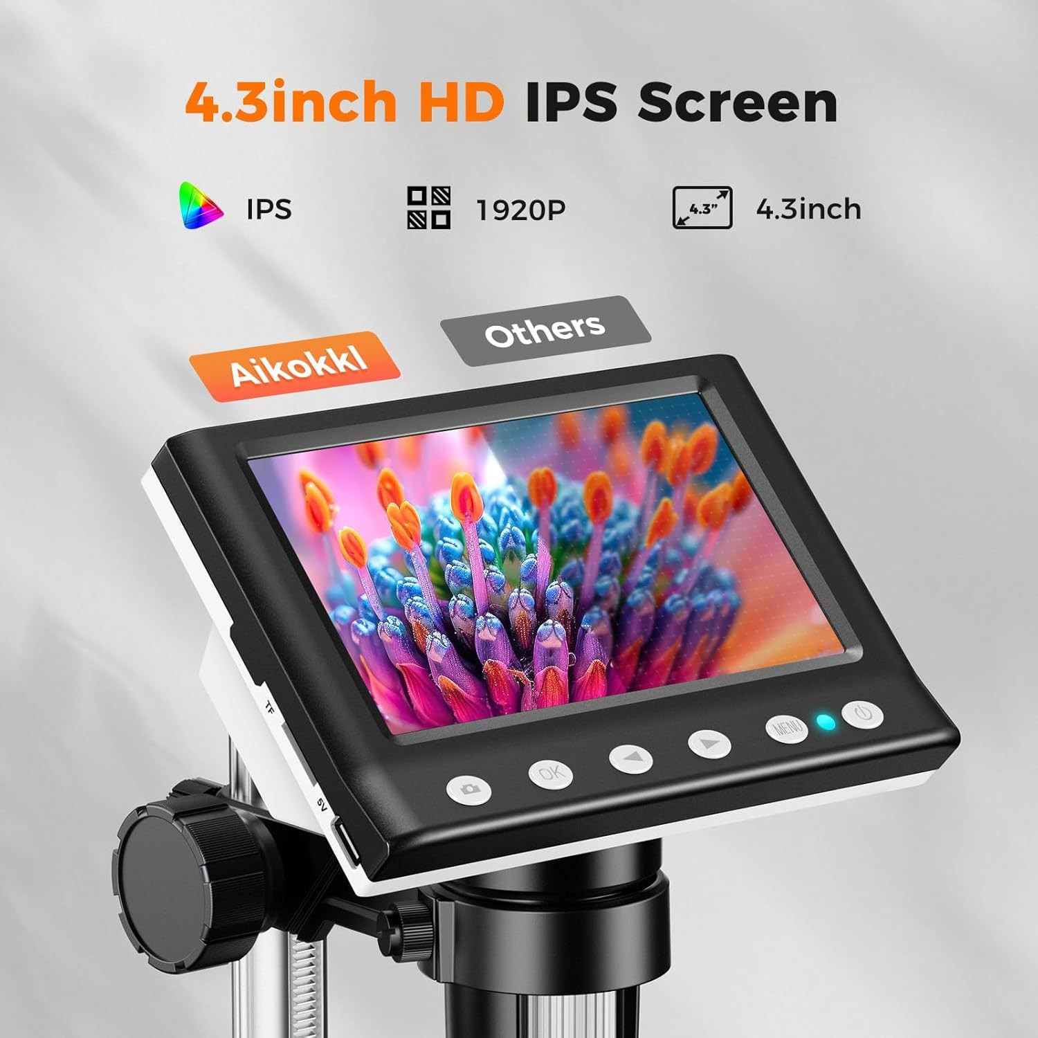 4.3" LCD Digital Coin Microscope, 1000x USB Magnifier w/ 8 Adjustable LED Lights