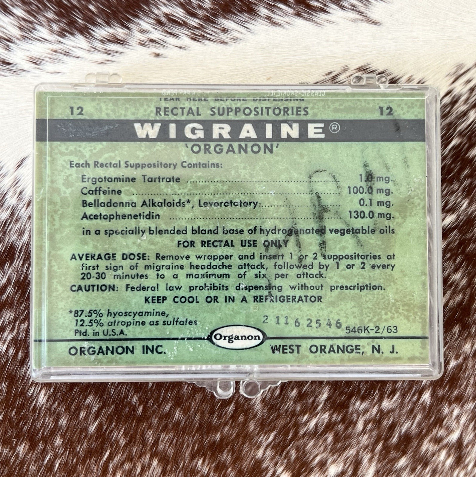 Vintage Organon Inc. Wigraine Suppositories - Ergotamine Ergot Gynergen