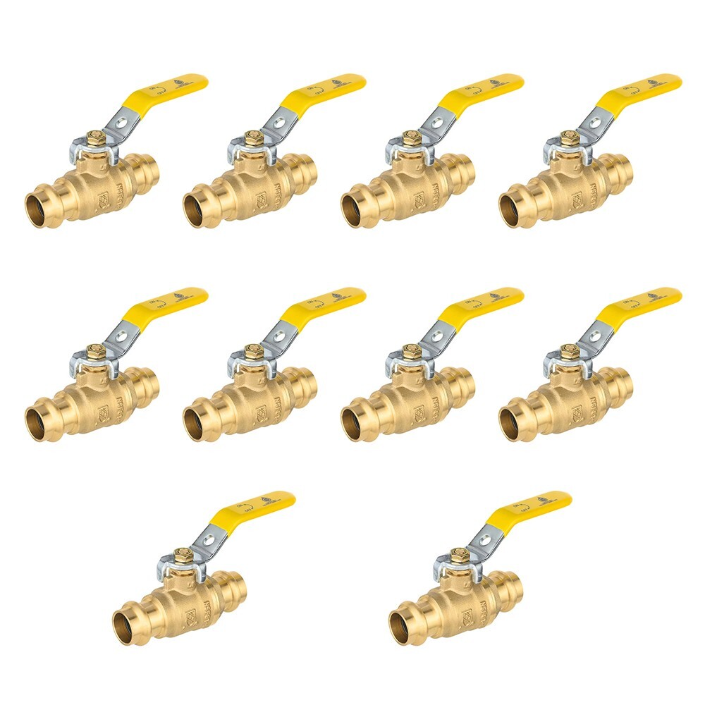 10 PCS 1/2" X 1/2" Press Fit Full Port Ball Valves, 1/4- Turn, Lead Free Brass