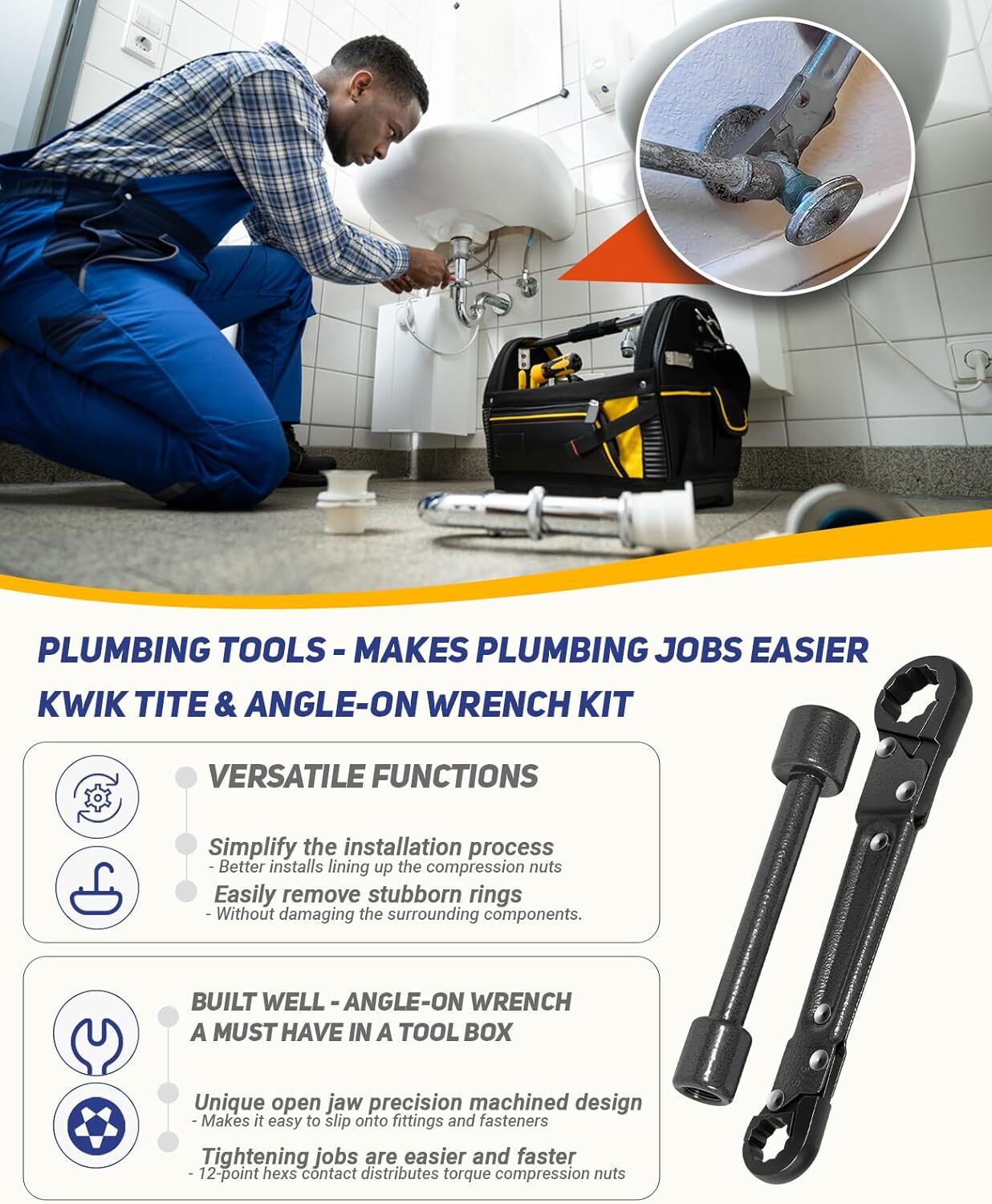 Angle-On Plumber Wrench for Installing New Compression Nuts Plumbing Tool
