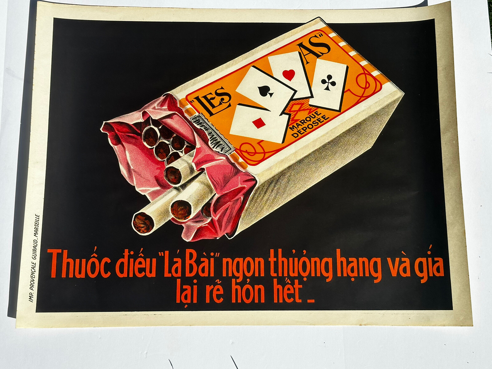 Vintage Art deco  "La Bai" Vietnamese Cigarette Poster no tears approx 26 x 20