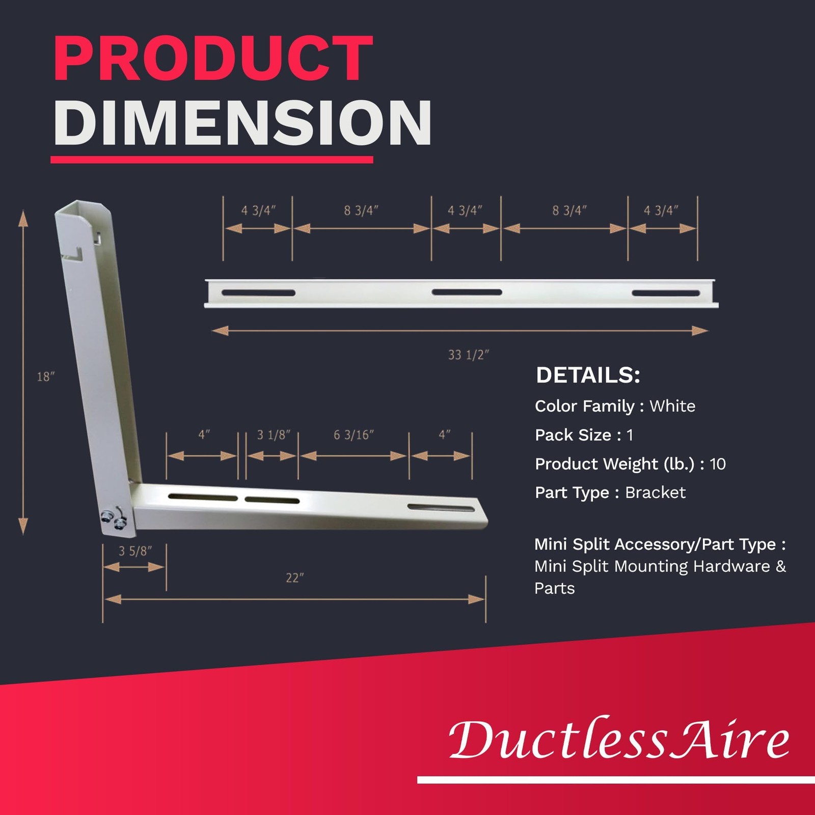 DuctlessAire Mini Split Outdoor Wall Mount Bracket HVAC AC Unit 9-36K BTU