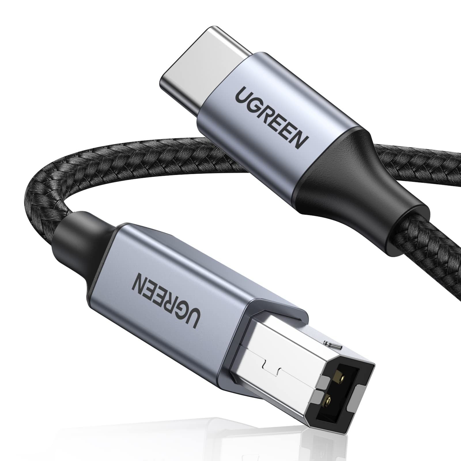 UGREEN USB C Printer Cable - 16 FT Nylon B to C 16 FT, Silver