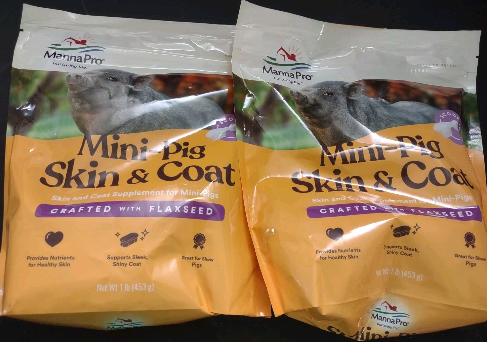 Lot of 2 Manna Pro Mini Pig Skin and Coat Supplement 1 lb Each Pig Supplement