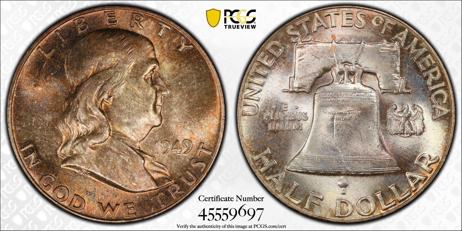 1949 Franklin Silver Half Dollar - PCGS MS 66 FBL - Gold Shield