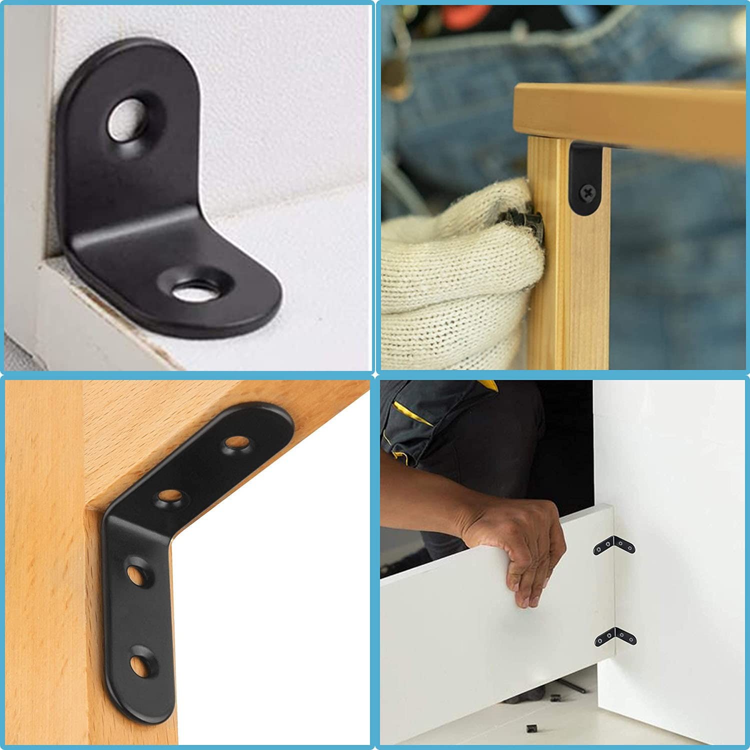 YAMASO 20PCS L Bracket Corner Bracket,Black Small Right Angle Black
