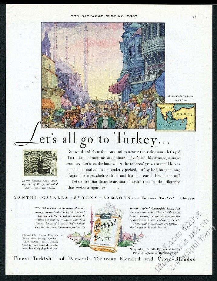 1932 Robert Lawson Turkey seaport mosque gorgeous art Chesterfield print ad