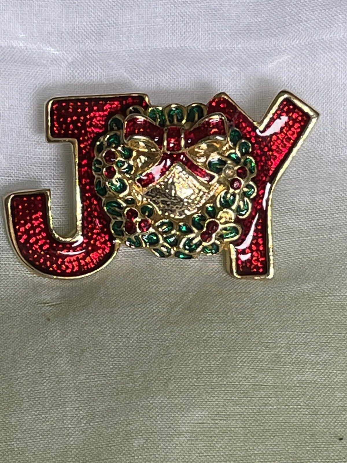 Christmas Holiday Jewelry Red Enamel Gold Tone Joy Brooch Pin Bon7-56
