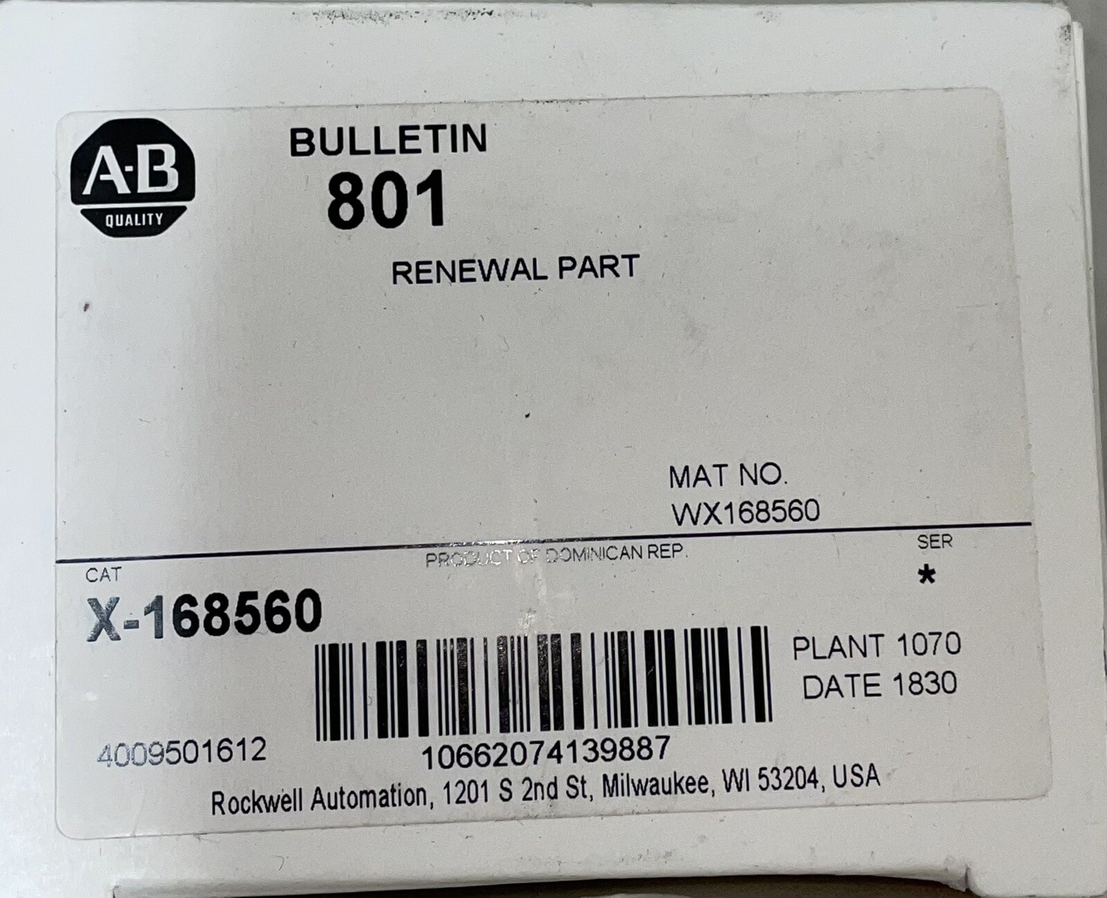 NEW ALLEN-BRADLEY X-168560 RENEWAL CONTACT. BEST PRICE. FREE SHIPPING.
