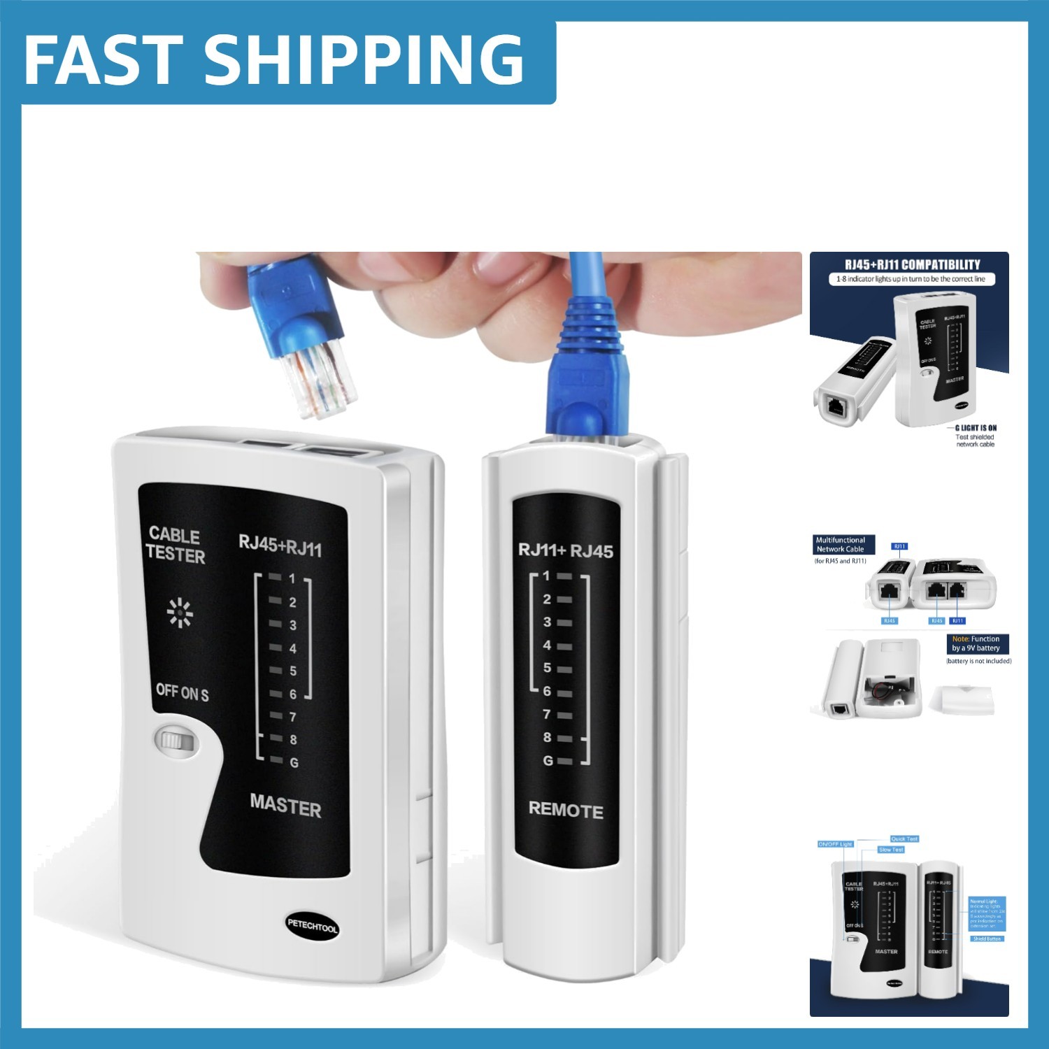 High-Performance RJ45/RJ11 Network Cable Tester with Easy-to-Read Display