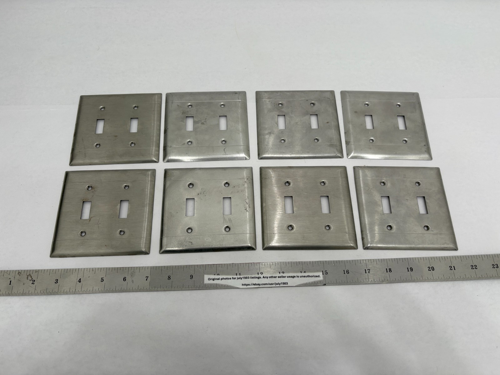 (8) USED Stainless Steel 2-Gang 2-Toggle Switch Cover Plates - READ!
