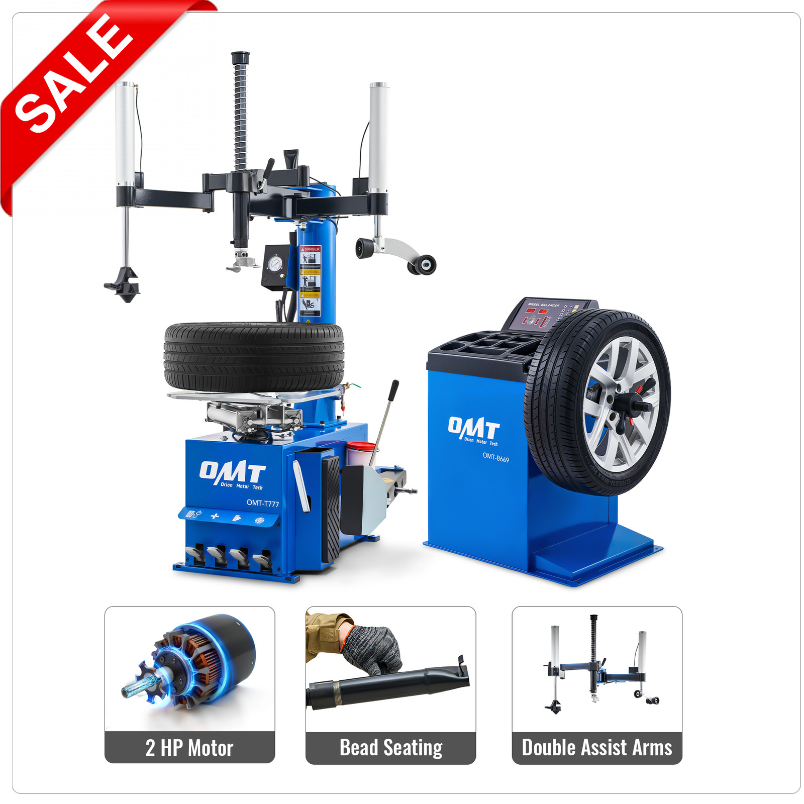 OMT Double Assist Arms Tire Changer Wheel Balancer Combo 24" with Bead Seating