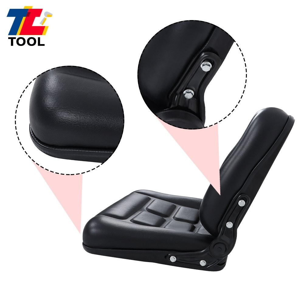 Universal Fold Down Forklift Seat with Adjustable Angle Backrest 0-90° Black