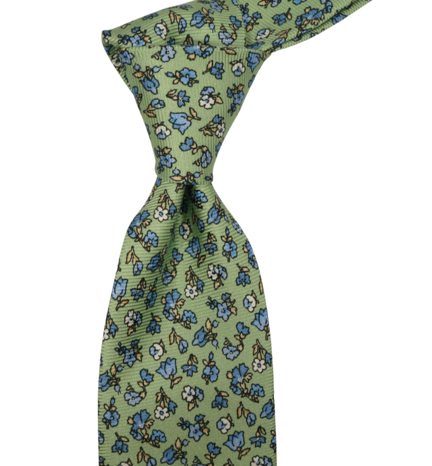 $190 NWT GUARRACINO Green w Blue Floral Faille Silk Neck Tie Italy 3.25W