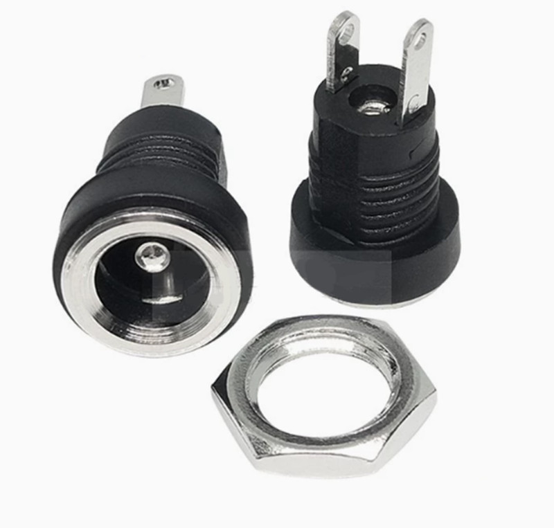 DC-022 Power Socket 2-Pin Round Hole Threaded Female 5.5 *2.1/2.5mm 3.5*1.3mm