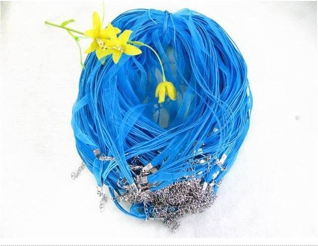 Wholesale 50pcs LIGHT BLUE CYAN RIBBON VOILE CORD NECKLACES