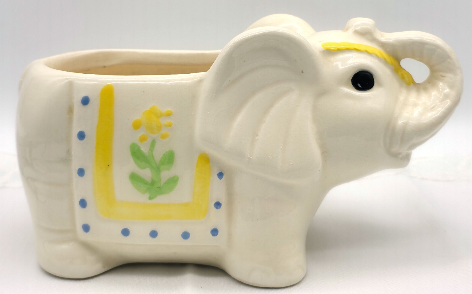 Figural Ceramic Elephant Planter Made in USA Whimsical with Flower on Side Video