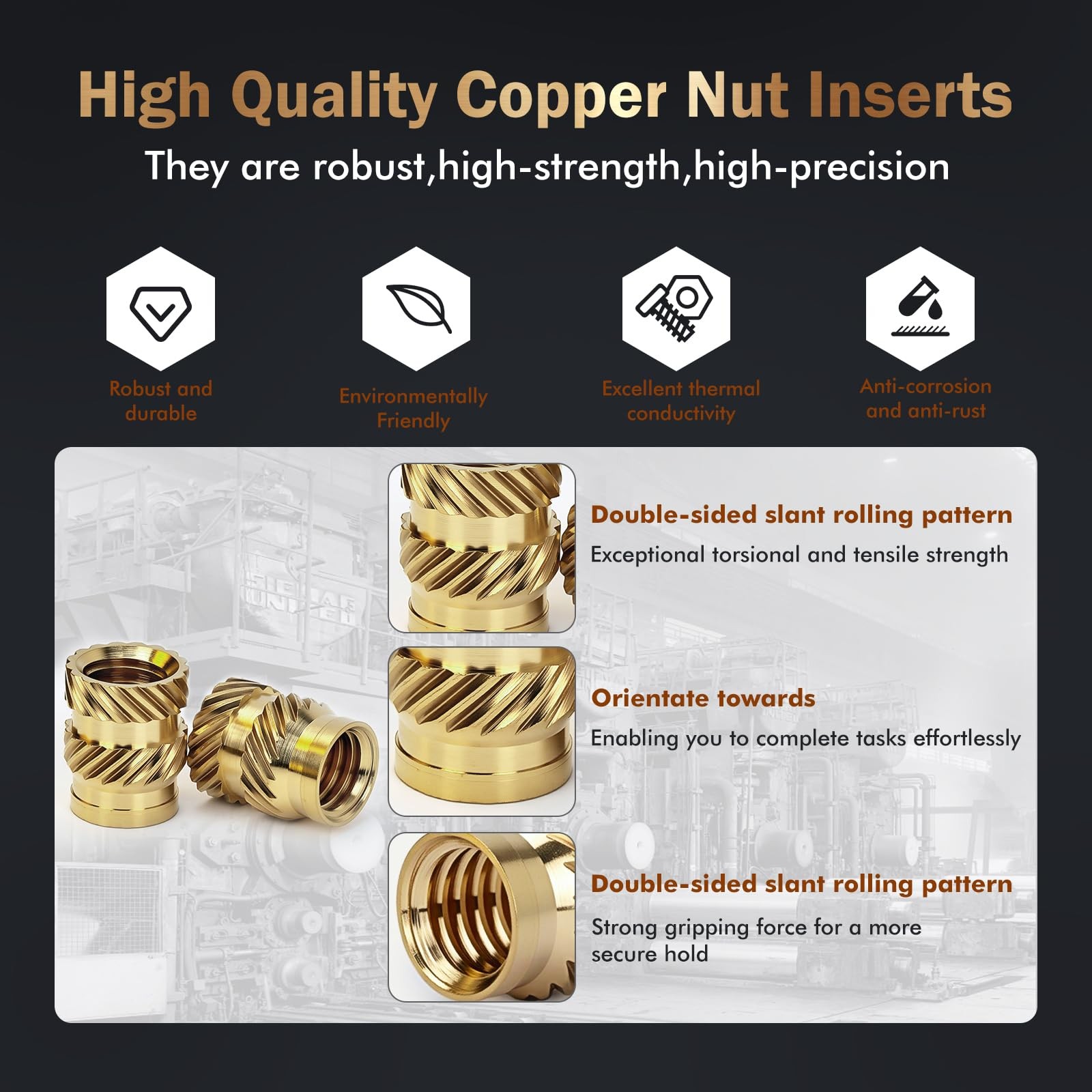 350Pcs M2 M3 M4 M5 M6 Brass Heat Set Threaded Inserts for 3D Printing Components