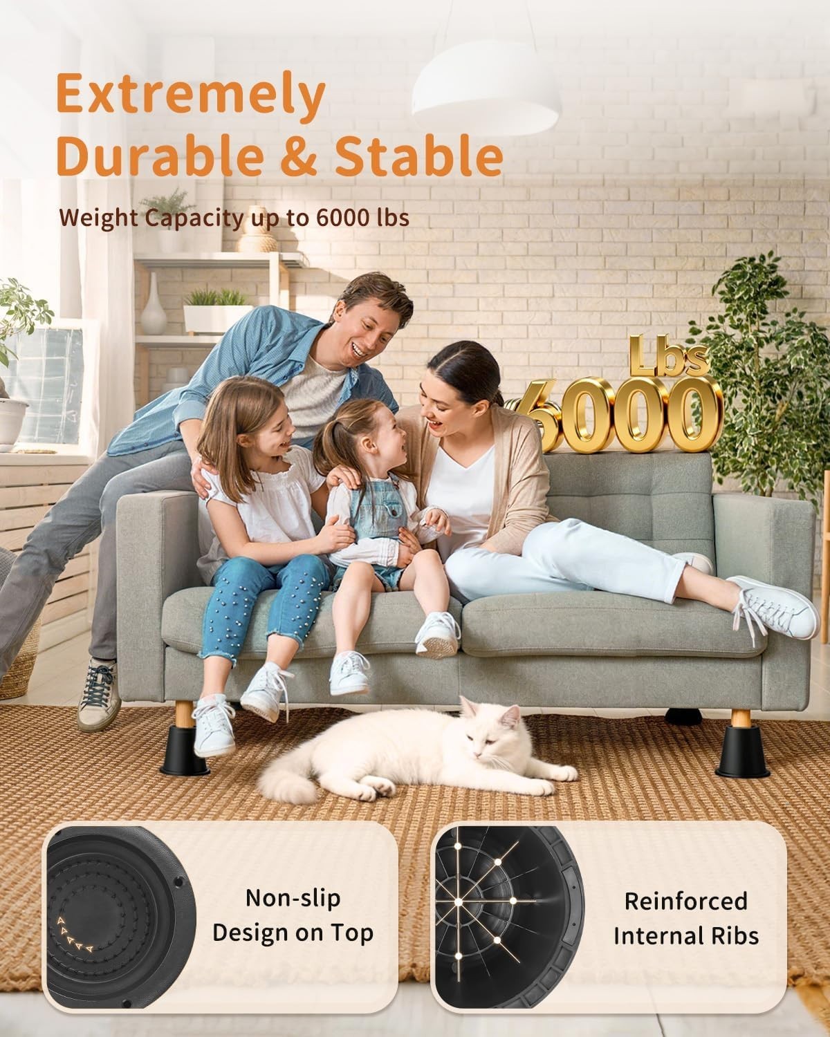 Space-Saving 7.8 Inch Bed Risers - Stable, Stackable & Durable Heavy-Duty Design