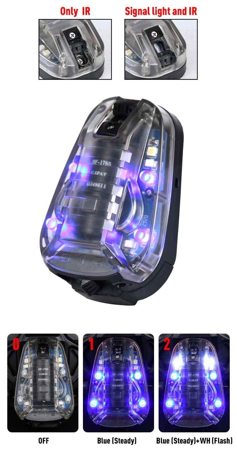 WADSN Tactical IFF LED + IR Helmet Strobe Light IP67 Waterproof Manta