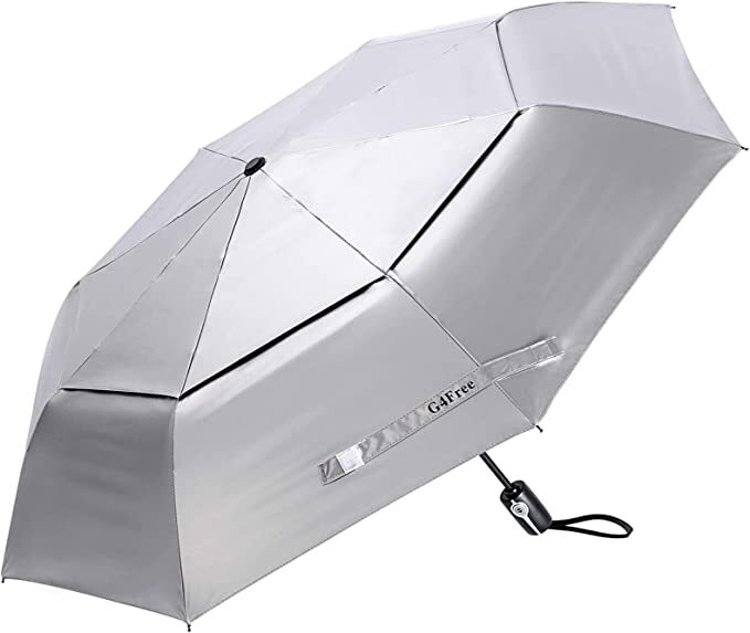 UPF 50+ UV Protection Sun Blocking Travel Umbrella 42 Inch Windproof Silver