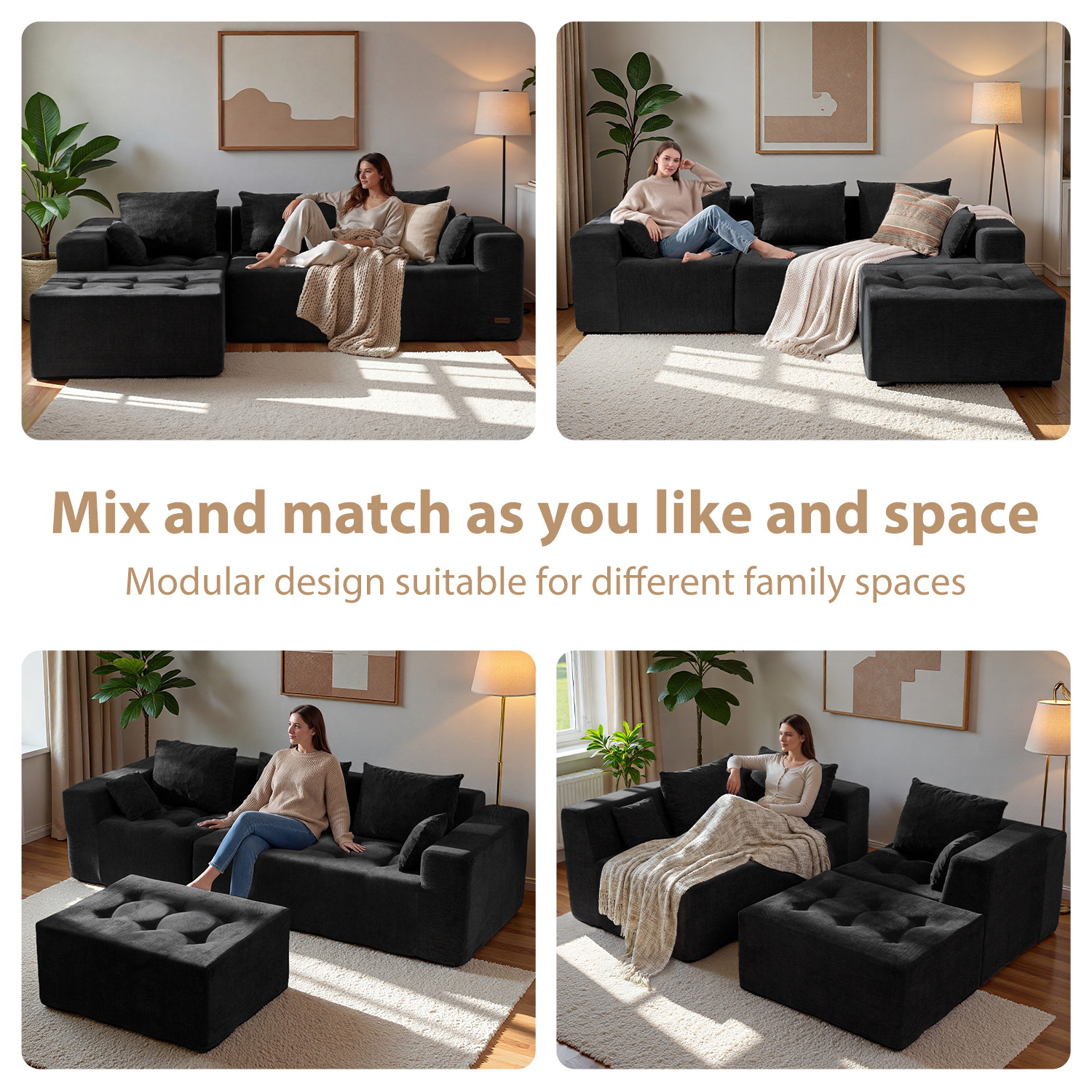 MAXYOYO Modular Sectional Sofa Couch, L Shaped Modern Cloud Couch with Ottoman