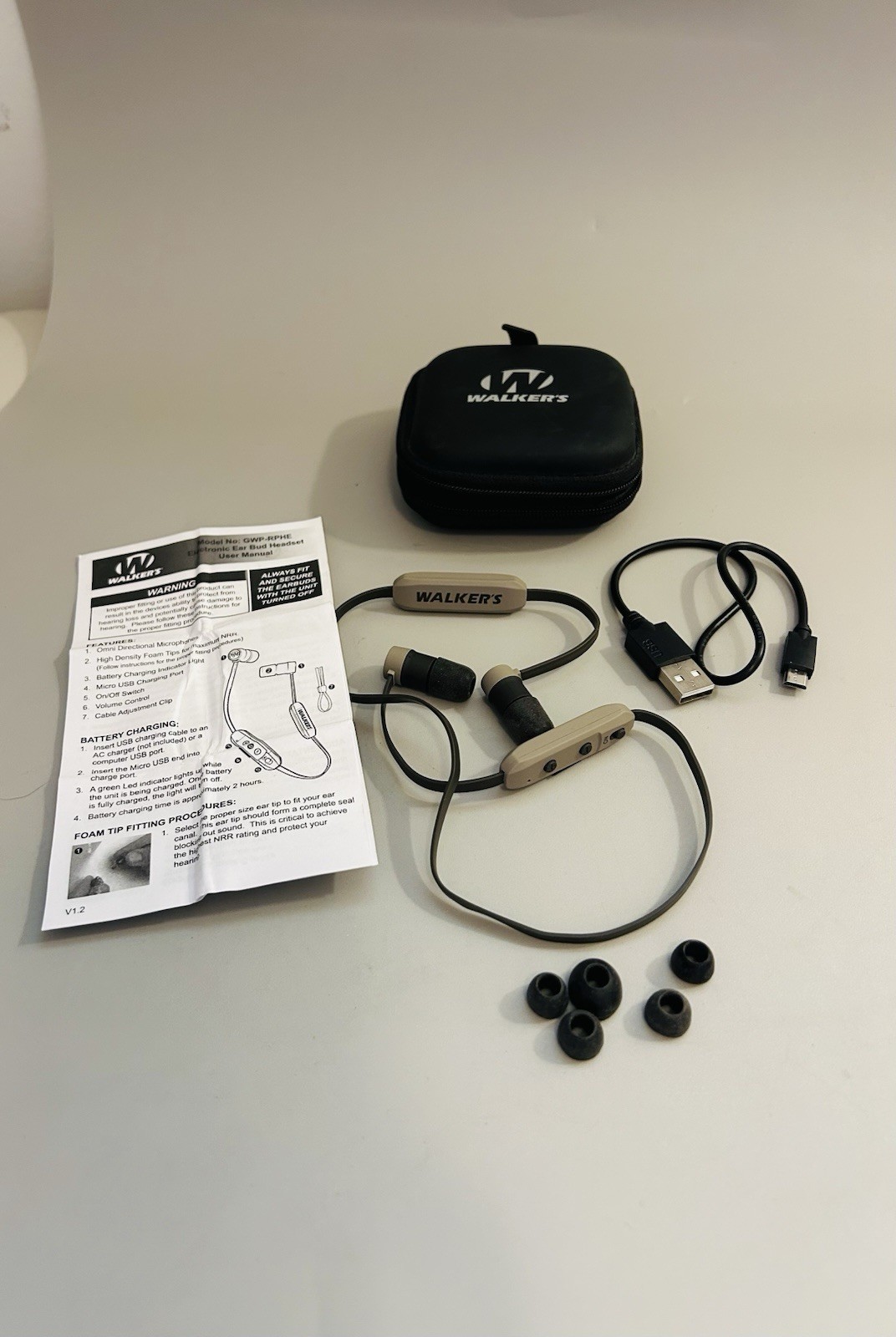 Walker's GWP-RPHE-BT Rope 29 dB Black/Brown Bluetooth Hearing Enhancer