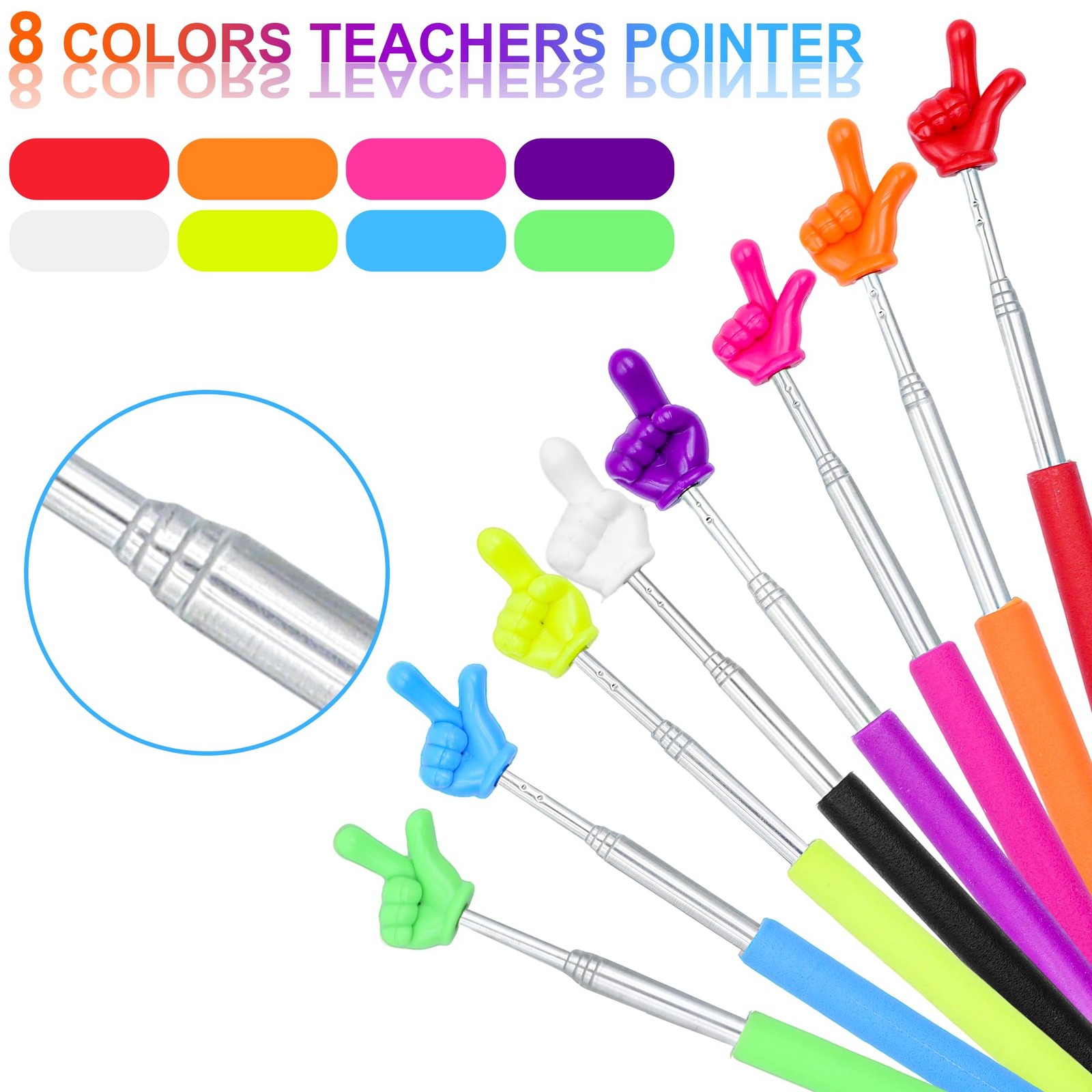 8Pcs Telescopic Teachers Pointer, Mini Pointer Retractable, Multi-colors