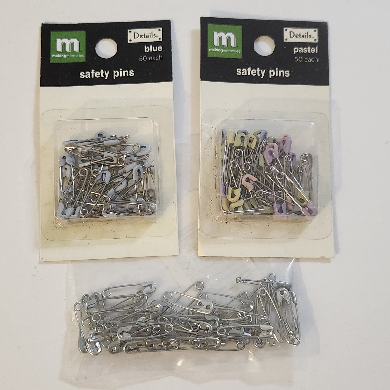 NEW Lot 3 Making Memories Safety Pins Blue Pastel Silver Scrapbooking Cards -Z