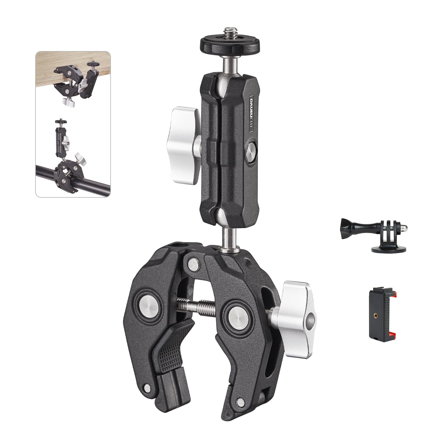 Super Clamp Camera Clamp Mount Monitor 360°Ballhead Magic Arm Double Ball Hea...
