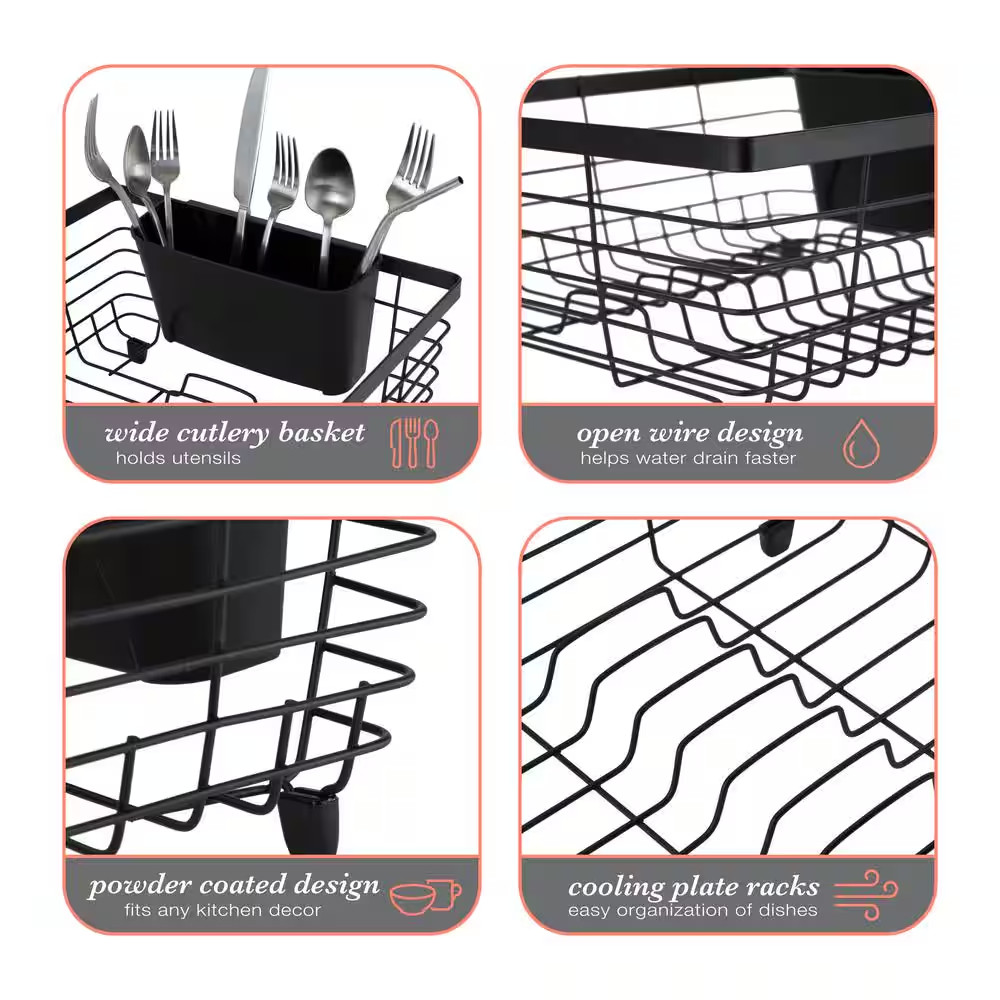 Flat Wire Black Freestanding Dish Rack