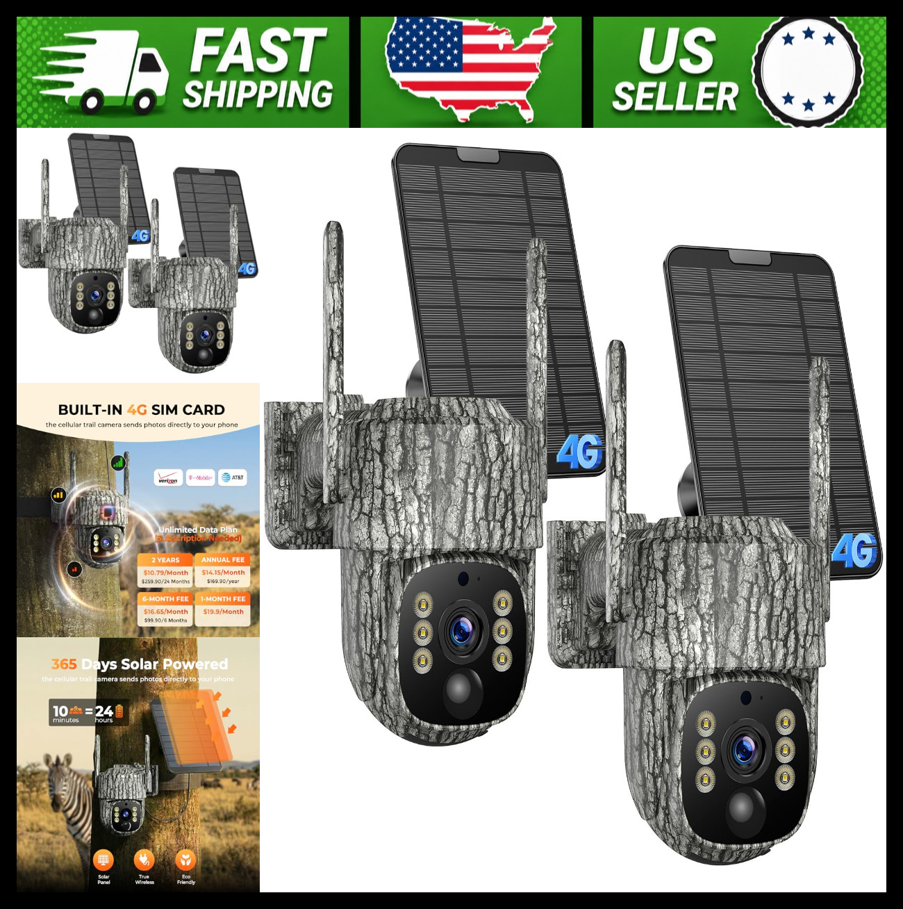 VOOPEAK 4G LTE Trail Camera 2 Pack Solar Cellular Hunting Camera