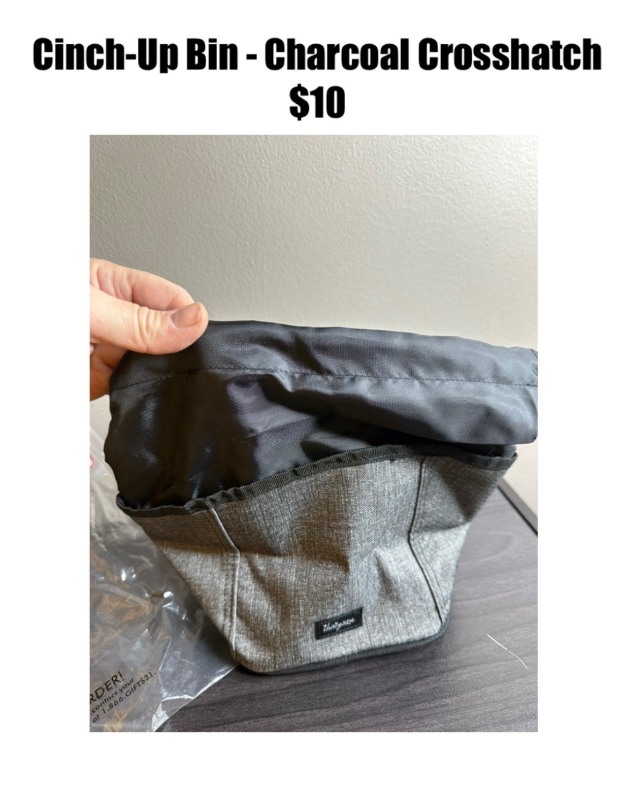THIRTY ONE Cinch-Up Bin 569A Charcoal Crosshatch