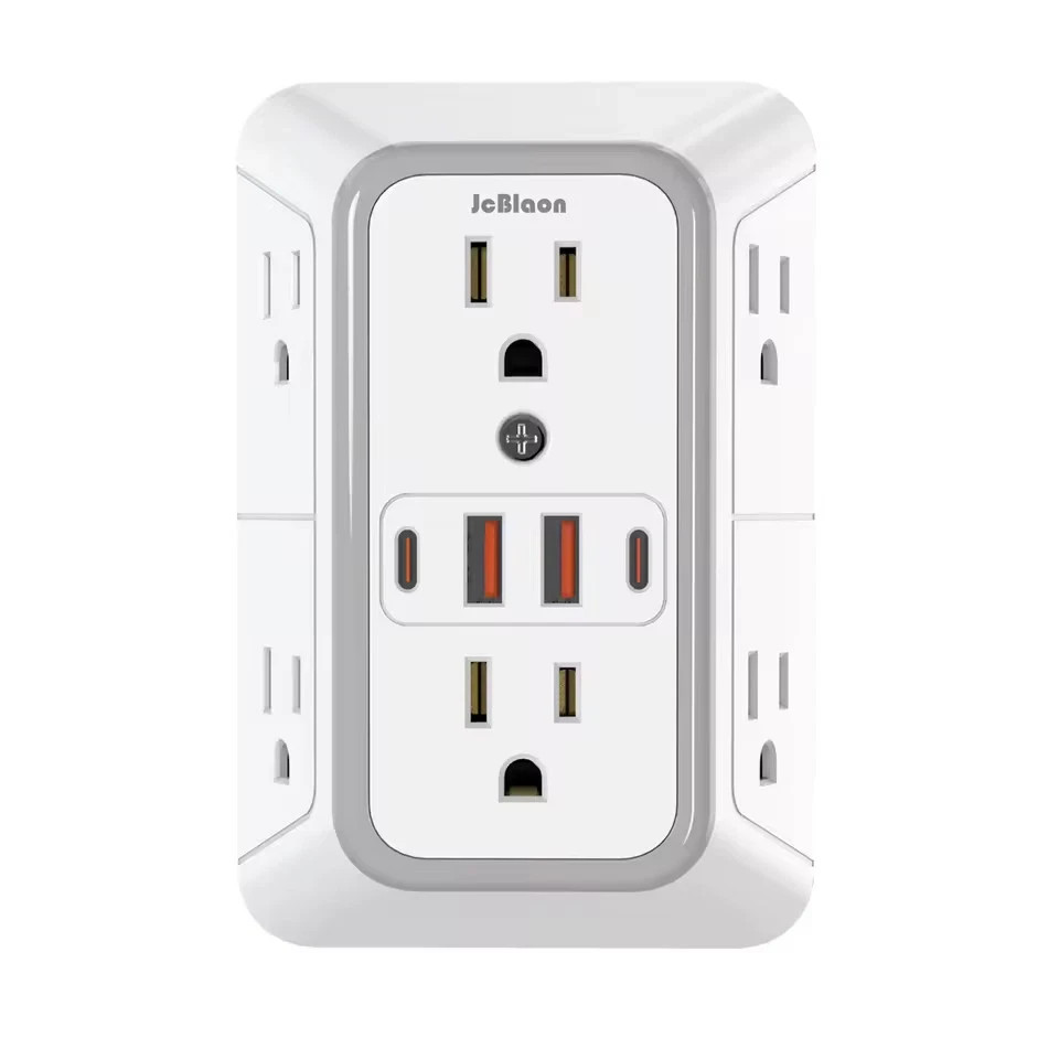 6 Outlet Extender Surge Protector Multi Plug Wall Adapter USB Charger Ports with