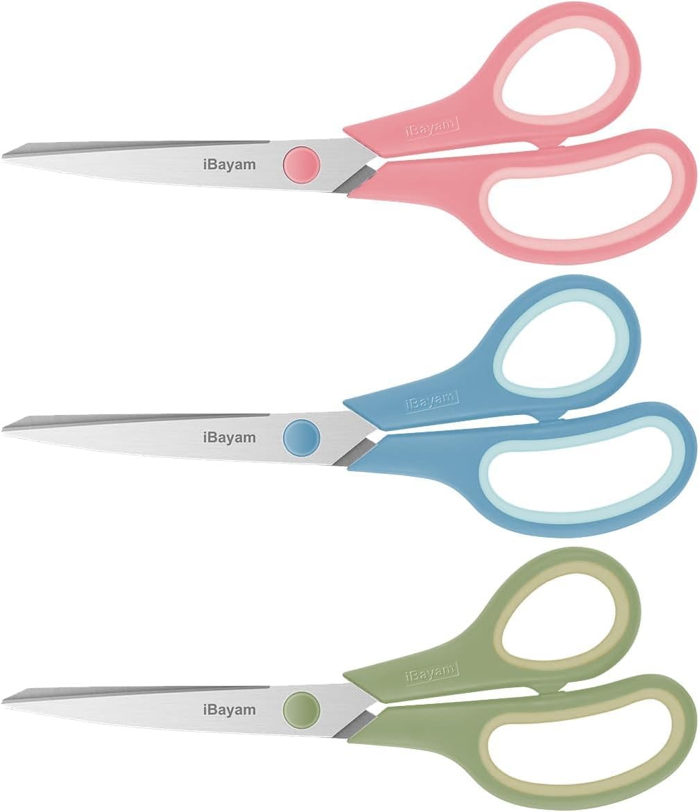 iBayam 8.5 Inch Scissors All Purpose Heavy Duty 3 Pack, 2.5mm Thick Ultra Sha...