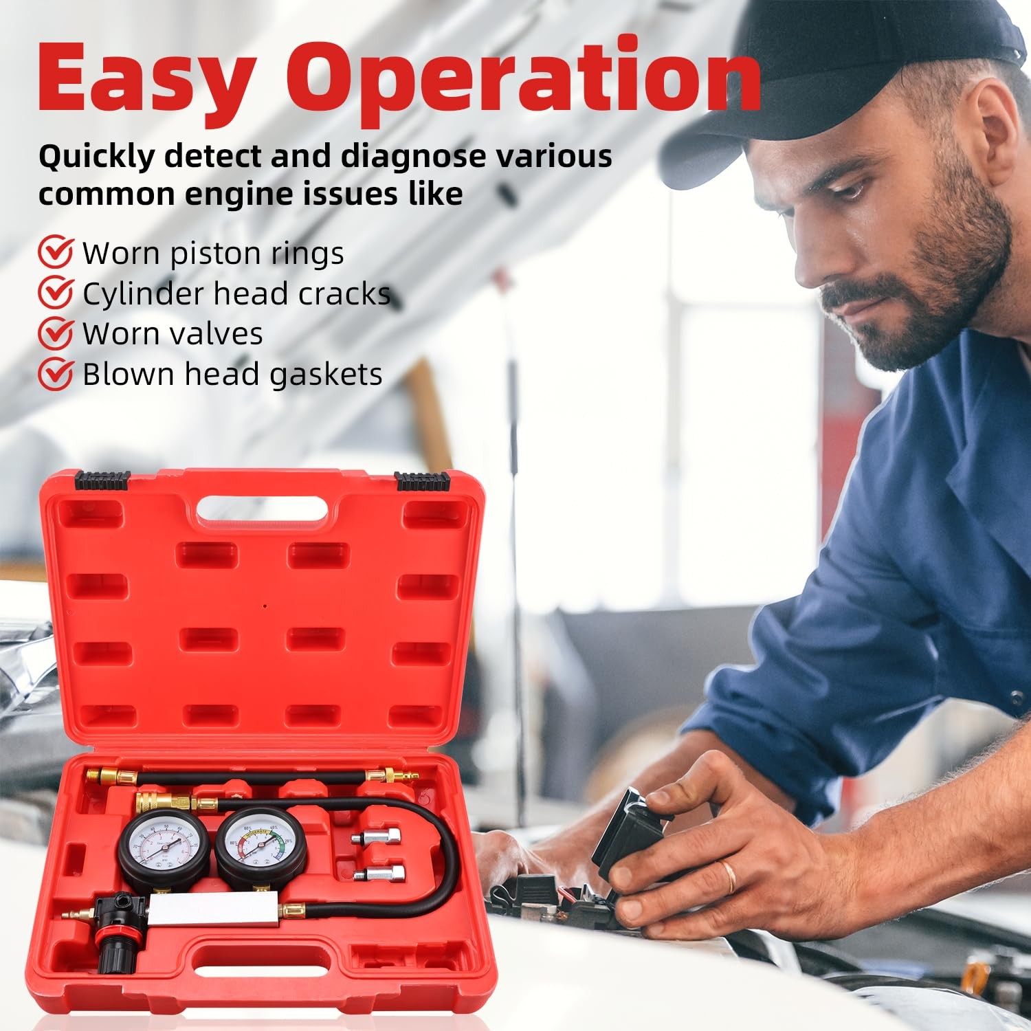 Cylinder Leak Down Tester Gasoline Engine Compression Leakage Detector Tool