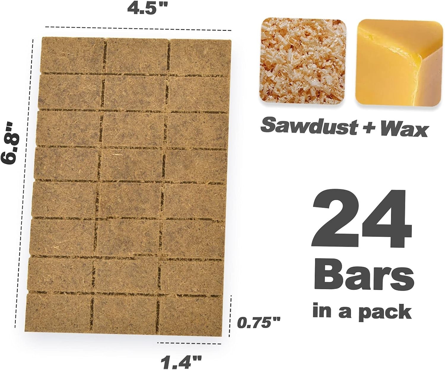 Odorless 24 Pack Fire Starters - Fast Lighting Charcoal for Smokers & Fireplaces