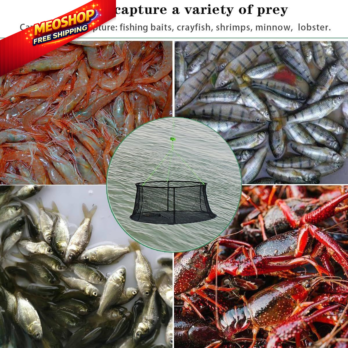 Drasry Fishing Net Trap for Bait Minnow Shrimp Crayfish 33.5 x 39.4", Black