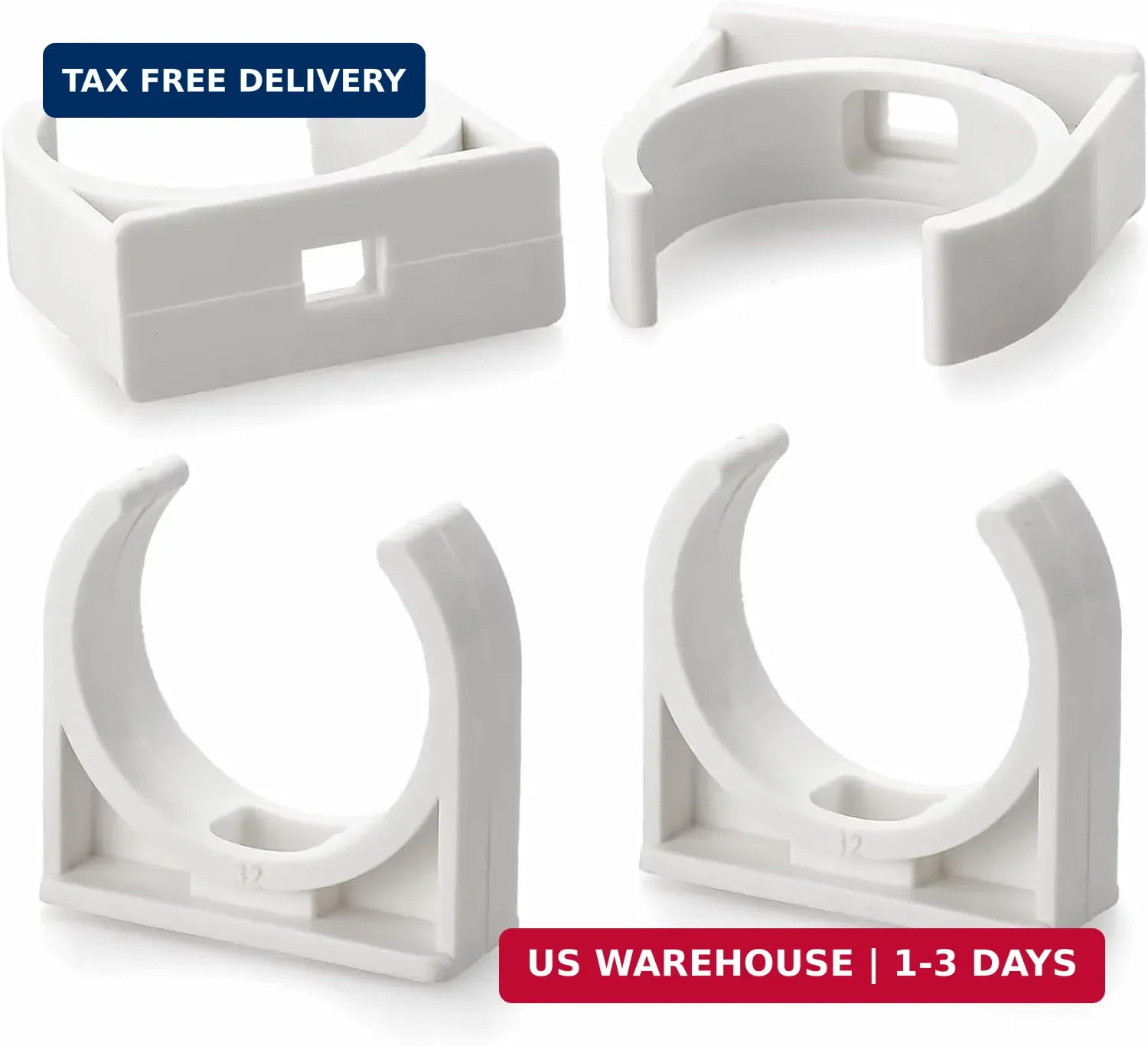 16mm/0.63" (50 PCS) U-Shaped PVC Pipe Clamps (White), Hose Hanger Support, High