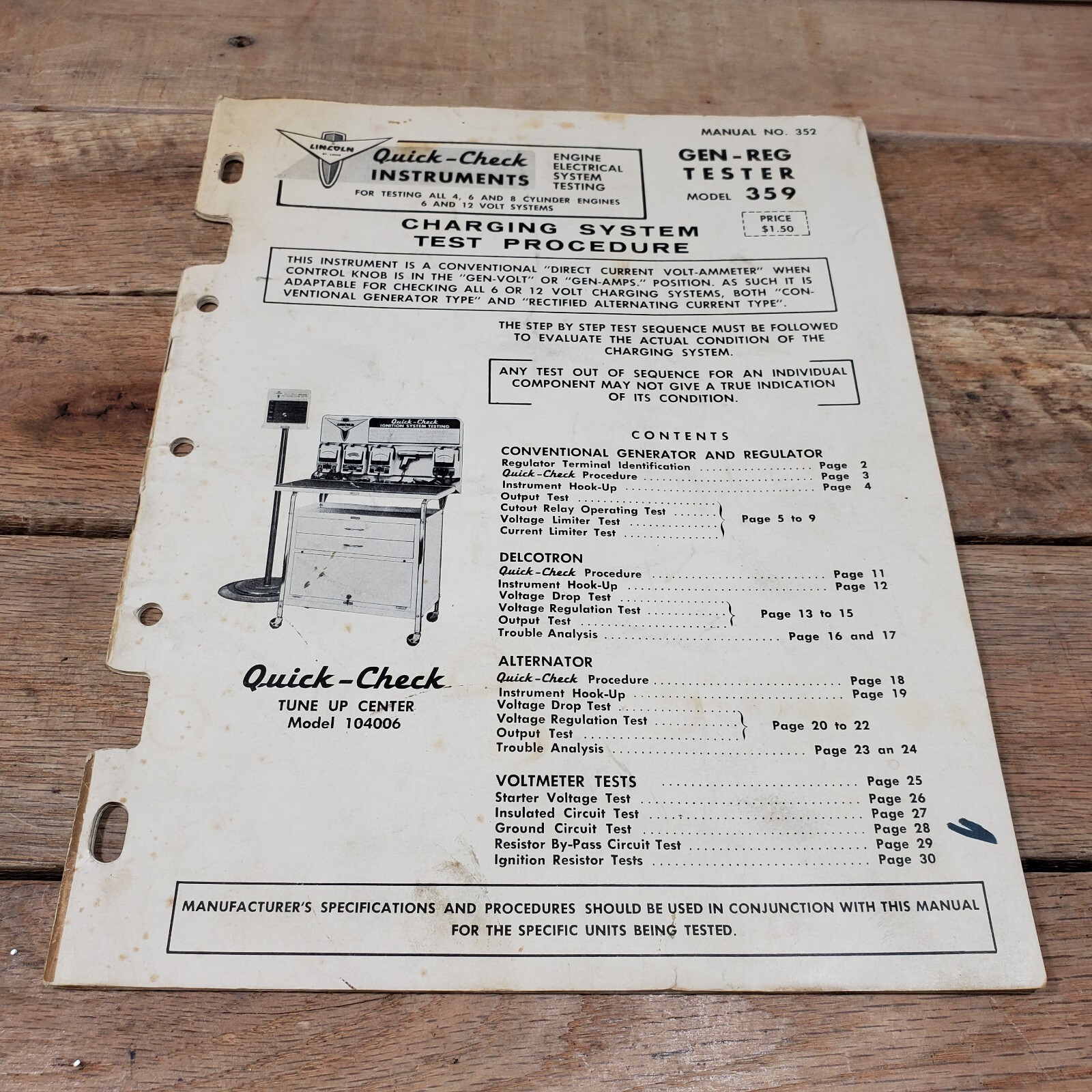 Quick Check Instruments Gen Red Tester Model 359 Manual NO 352