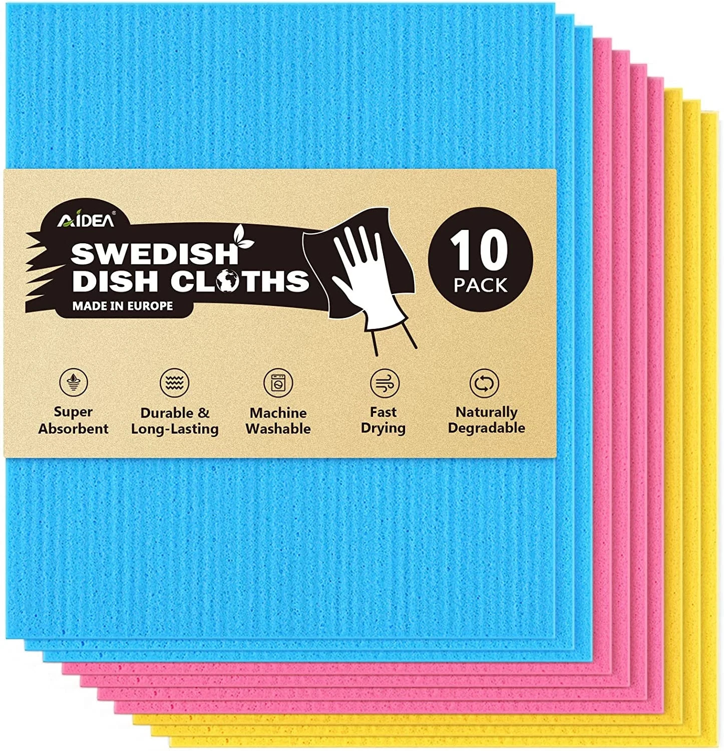 Swedish Dish Cloth, 10PK, Swedish Dishcloths for Kitchen, Reusable Paper Towels