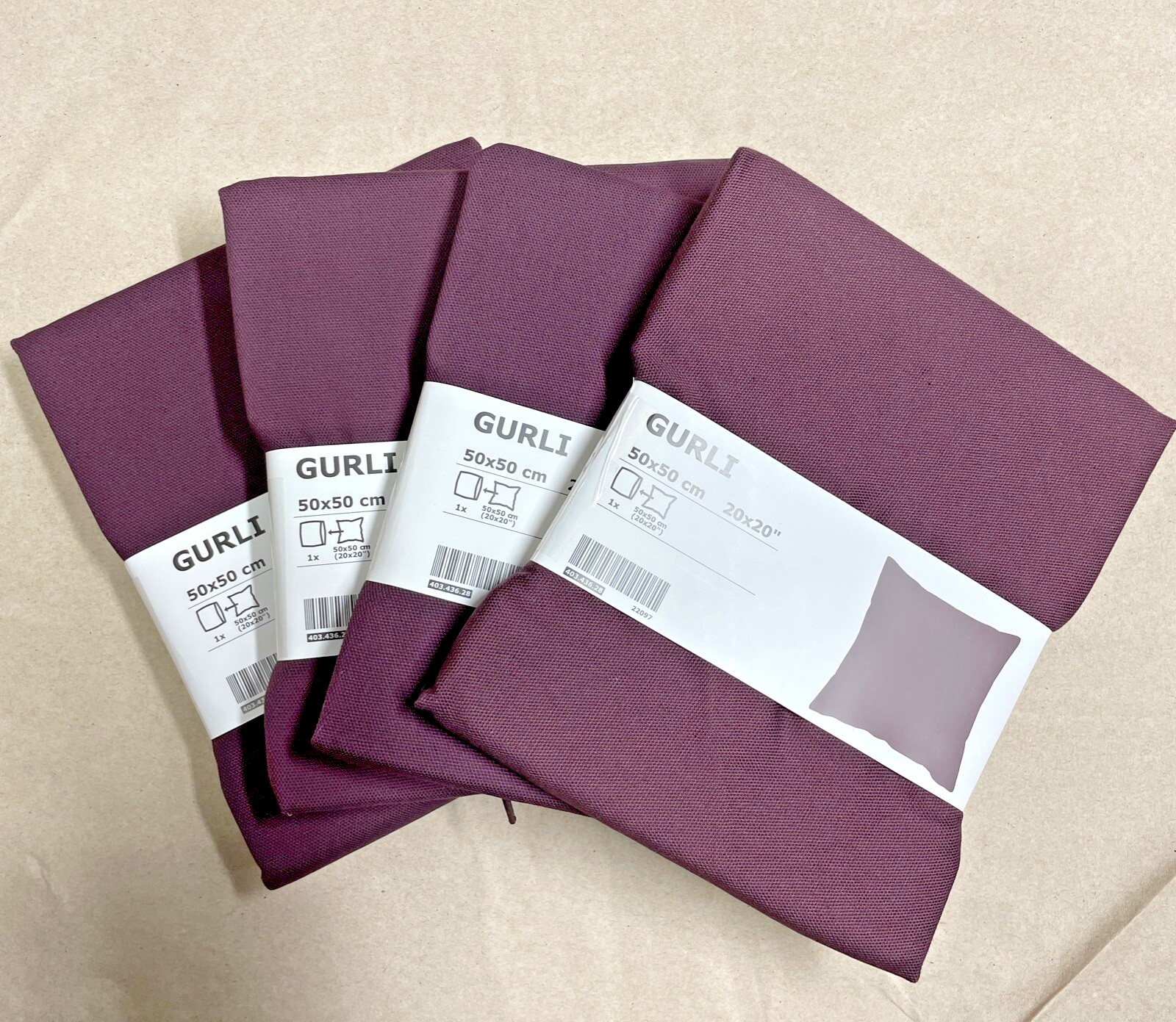 Set of 4 IKEA GURLI Cushion Covers 20x20 Red Brown Wine 100% Cotton Pillow