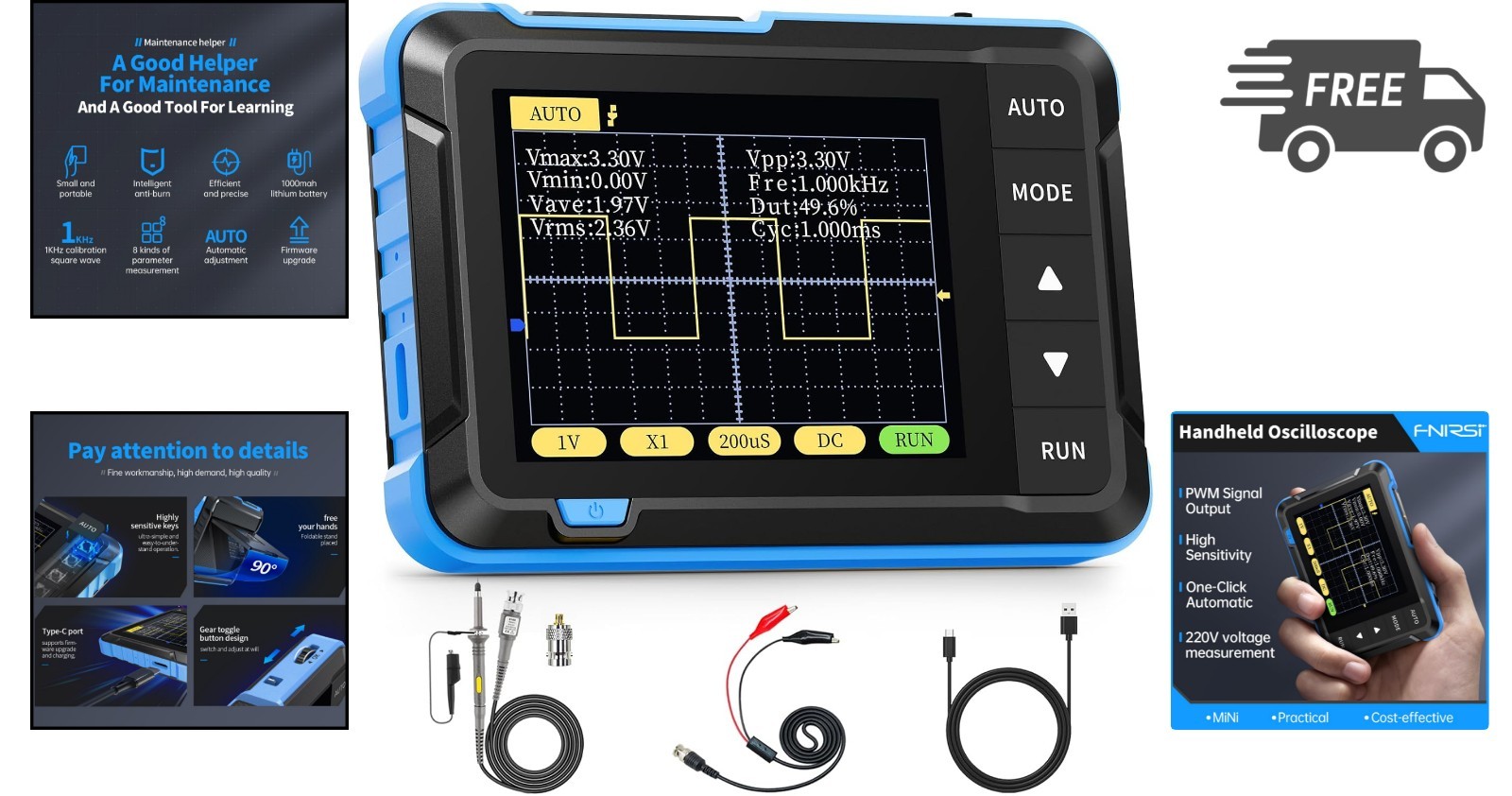 Digital Oscilloscope Handheld Pocket with High Sampling Rate 2.8 Inch TFT