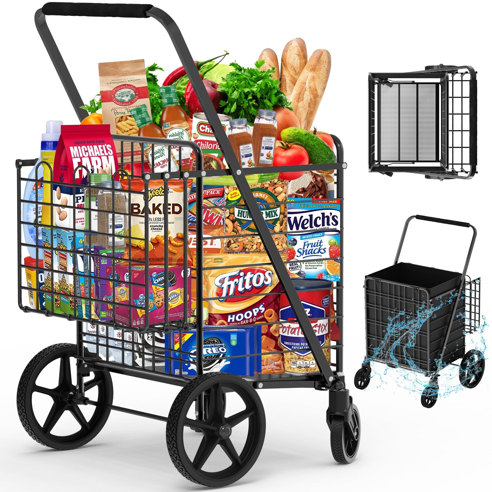 450lbs Capacity Shopping Cart Upgrade Huge Grocery on Wheels Heavy Duty Foldable