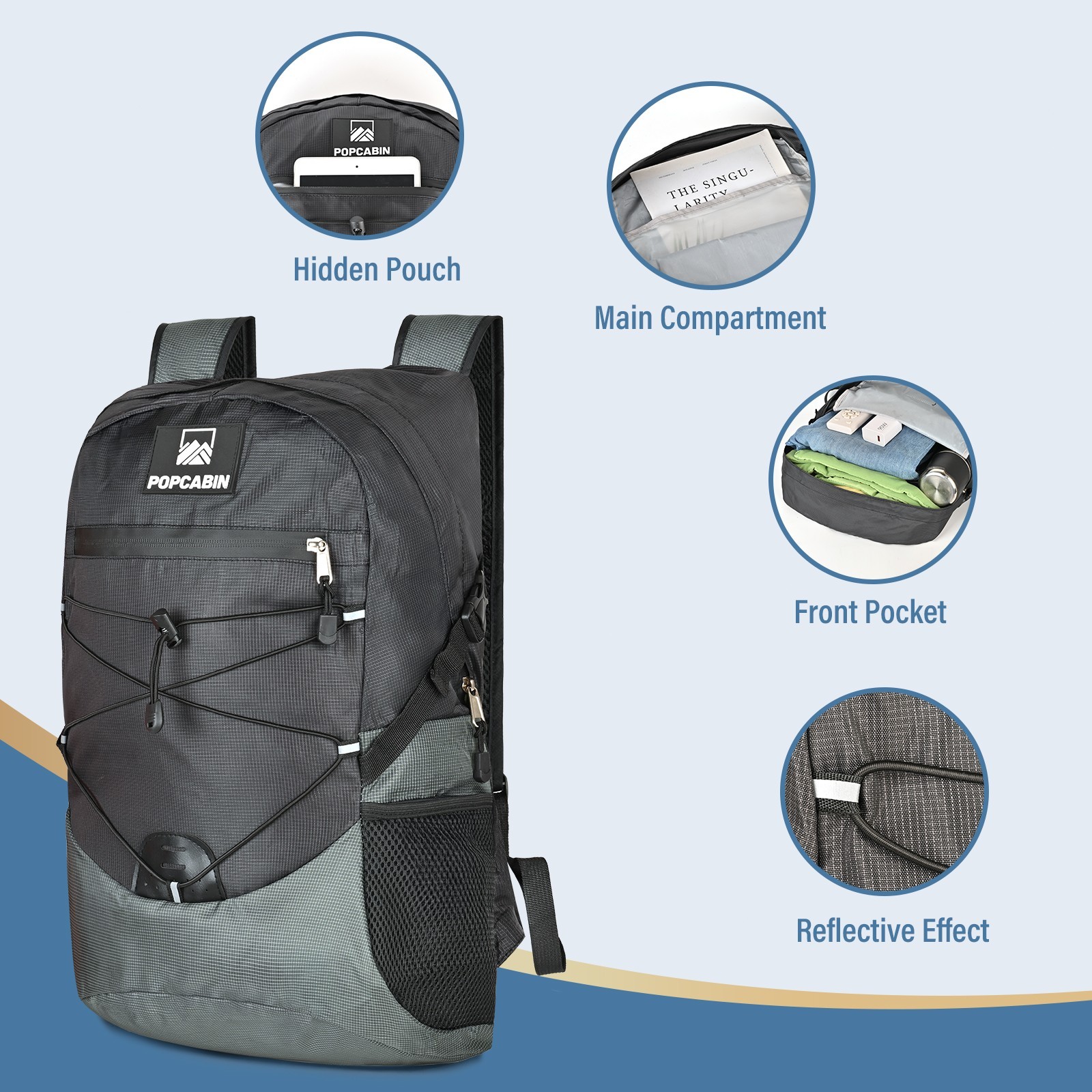 Lightweight Packable Backpack Foldable Waterproof Bag 35L Storage Black 2-Pack