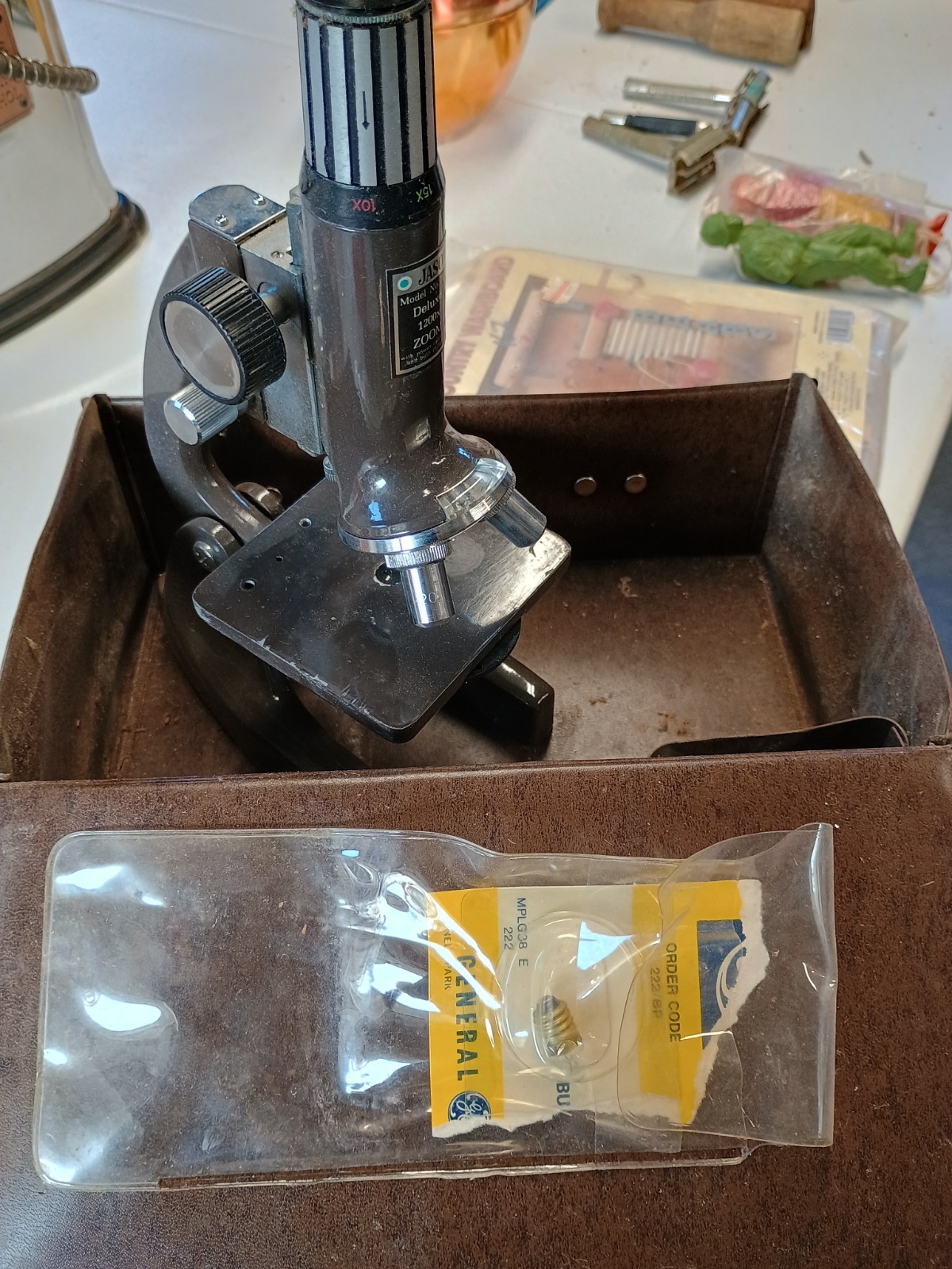 vintage microscope with case