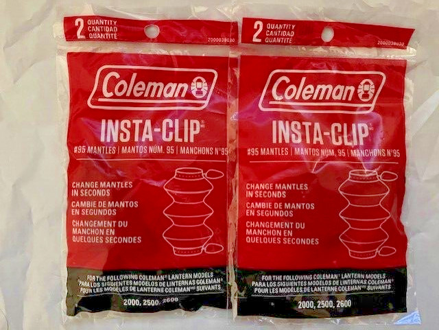 4 COLEMAN #95 INSTACLIP LANTERN MANTLES 2 PACKS OF 2 (4 TOTAL MANTLES) NEW