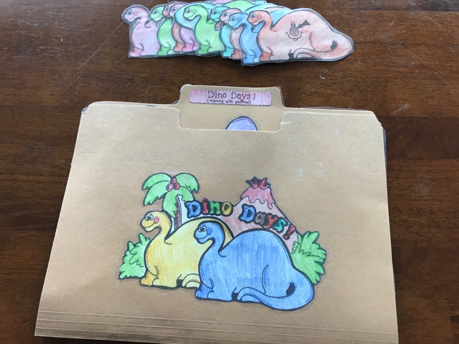 Dino Days! Phyming with pictures  1st grade language arts file folder game